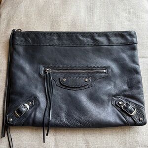 BALENCIAGA Flat Case Clutch, Black Chevre Leather, Pewter/Silver HW (2003)
